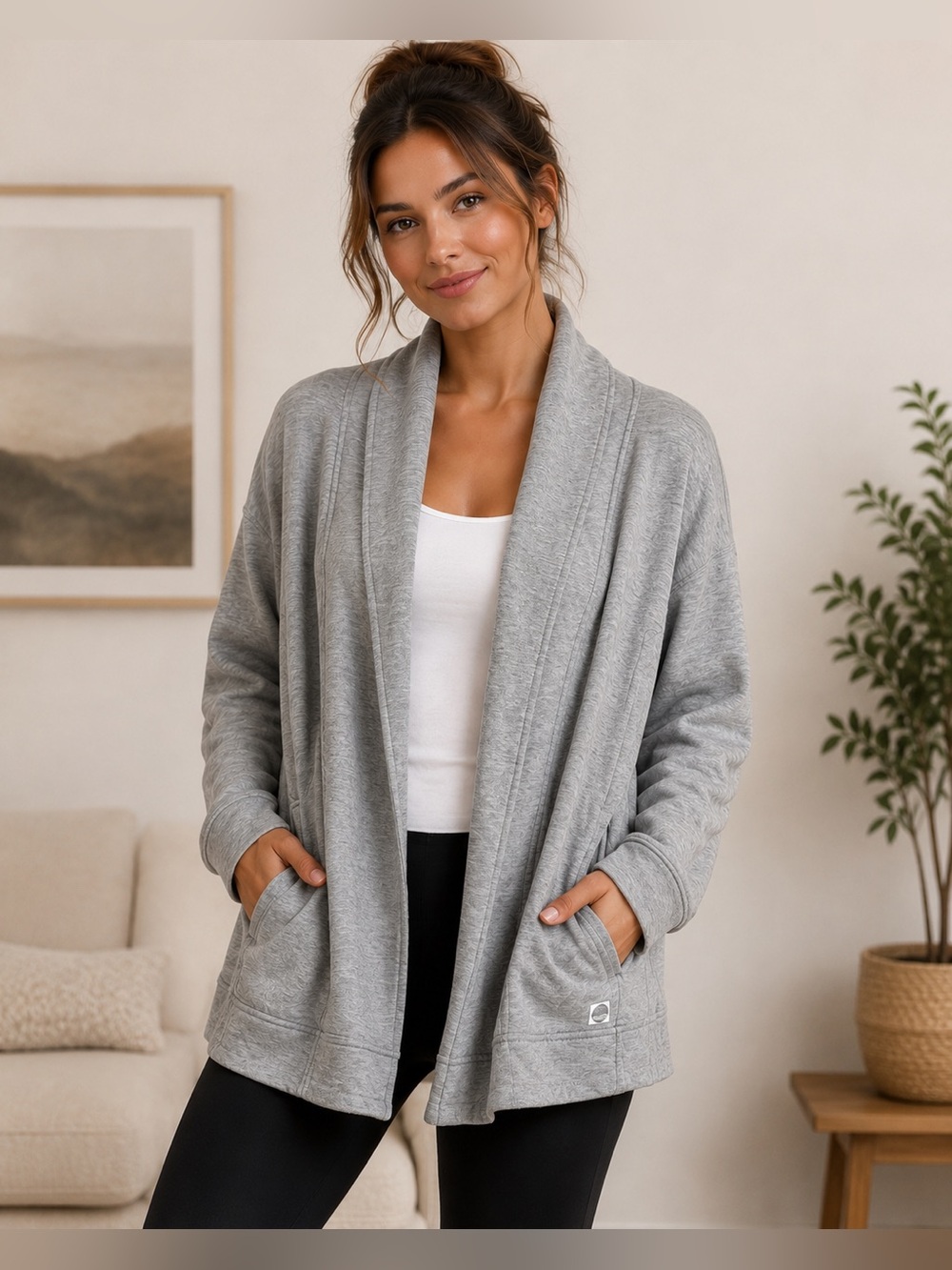✨ Daily Practice Gray Fleece Open Front Cardigan Size Large Cozy Lounge Jacket ✨